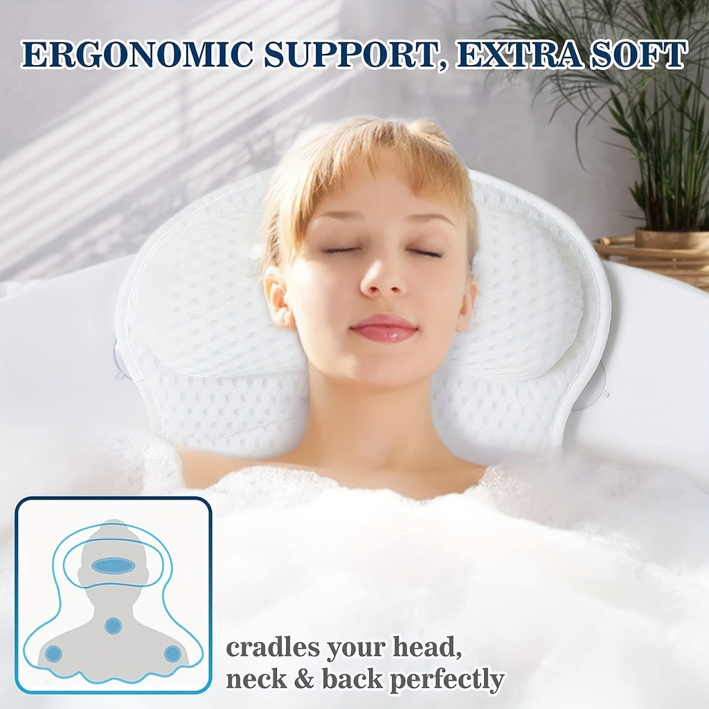 Contoured Bathtub Neck and Back Cushion with 4D Air Mesh, Suction Cups and White or Gray Finish — image 6