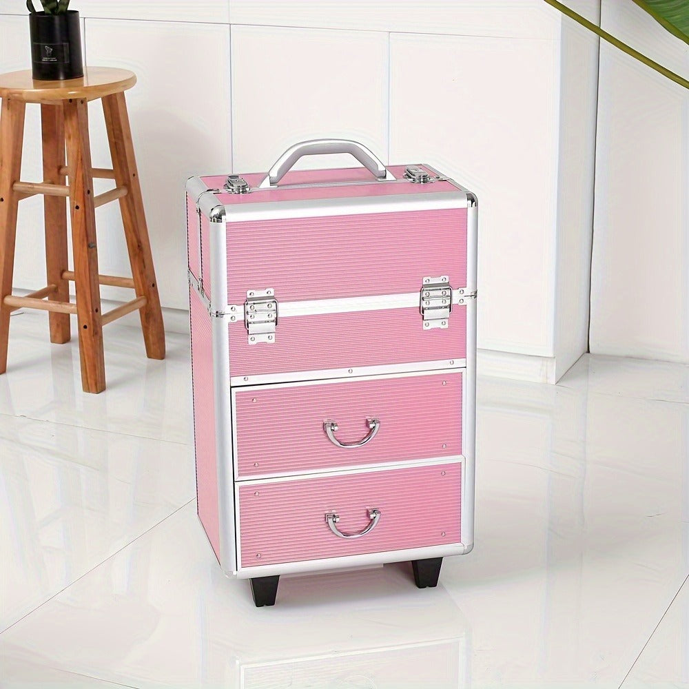 Makeup Train Case in a Lockable Aluminum Multi-Tier Design with Extendable Trays for Portable Salon and Travel Use — image 2