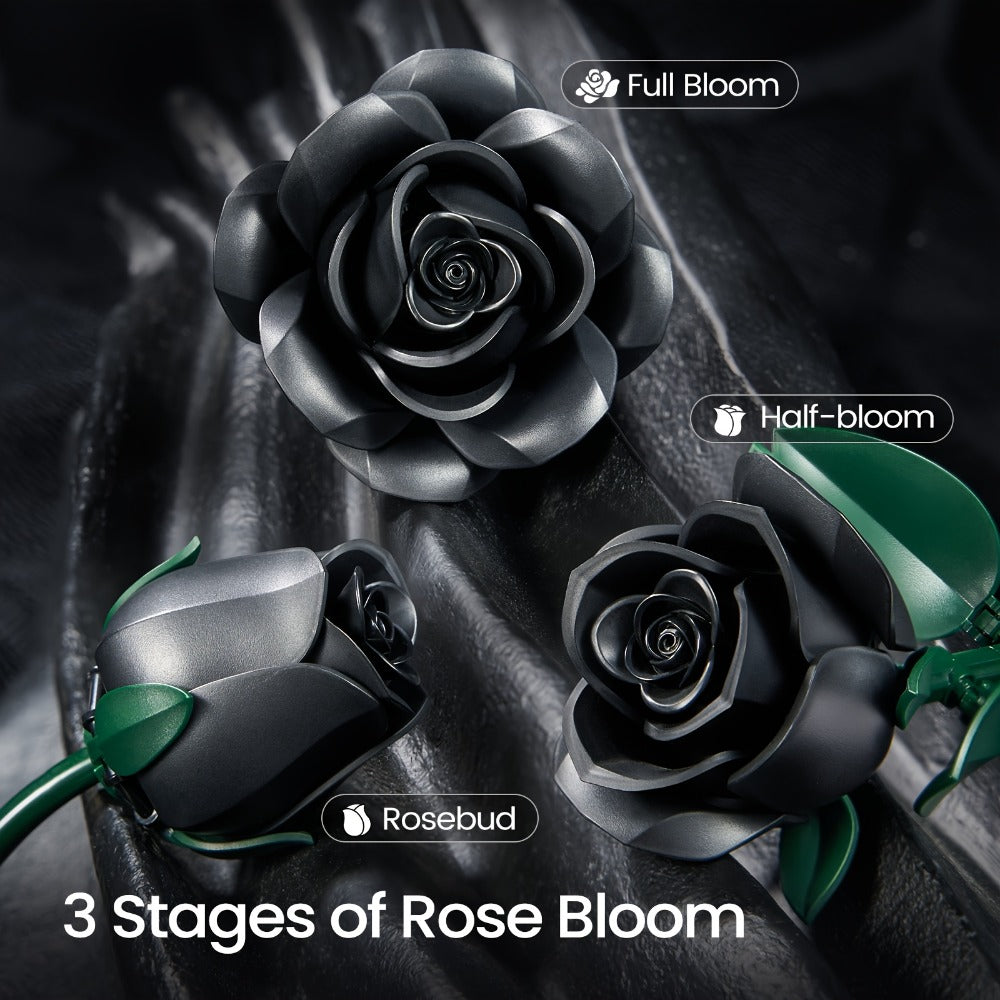 Building Block Set Black Rose Bouquet, 152-Piece Three-Flower Model with Adjustable Stems and Leaves for Display — image 3