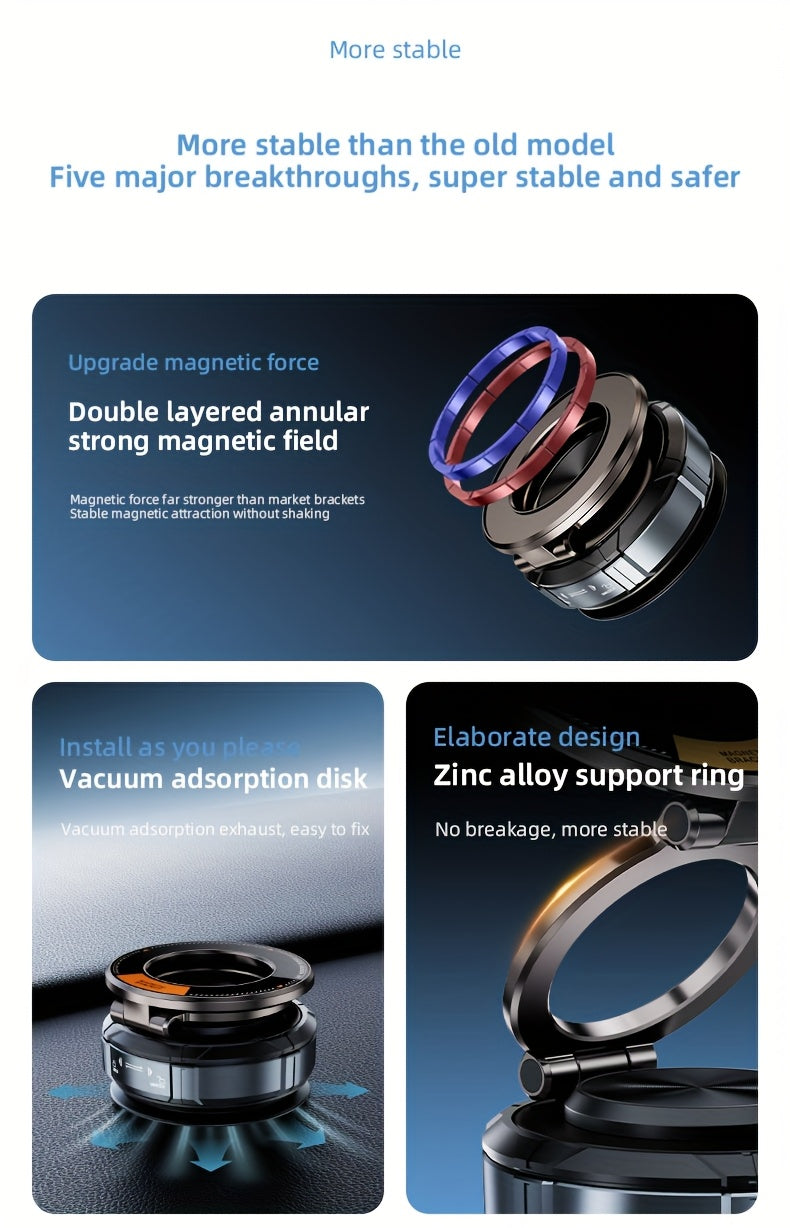 Magnetic Car Phone Mount with Vacuum-Style Dashboard Base and Swivel Joint and 360-Degree Bracket — image 10
