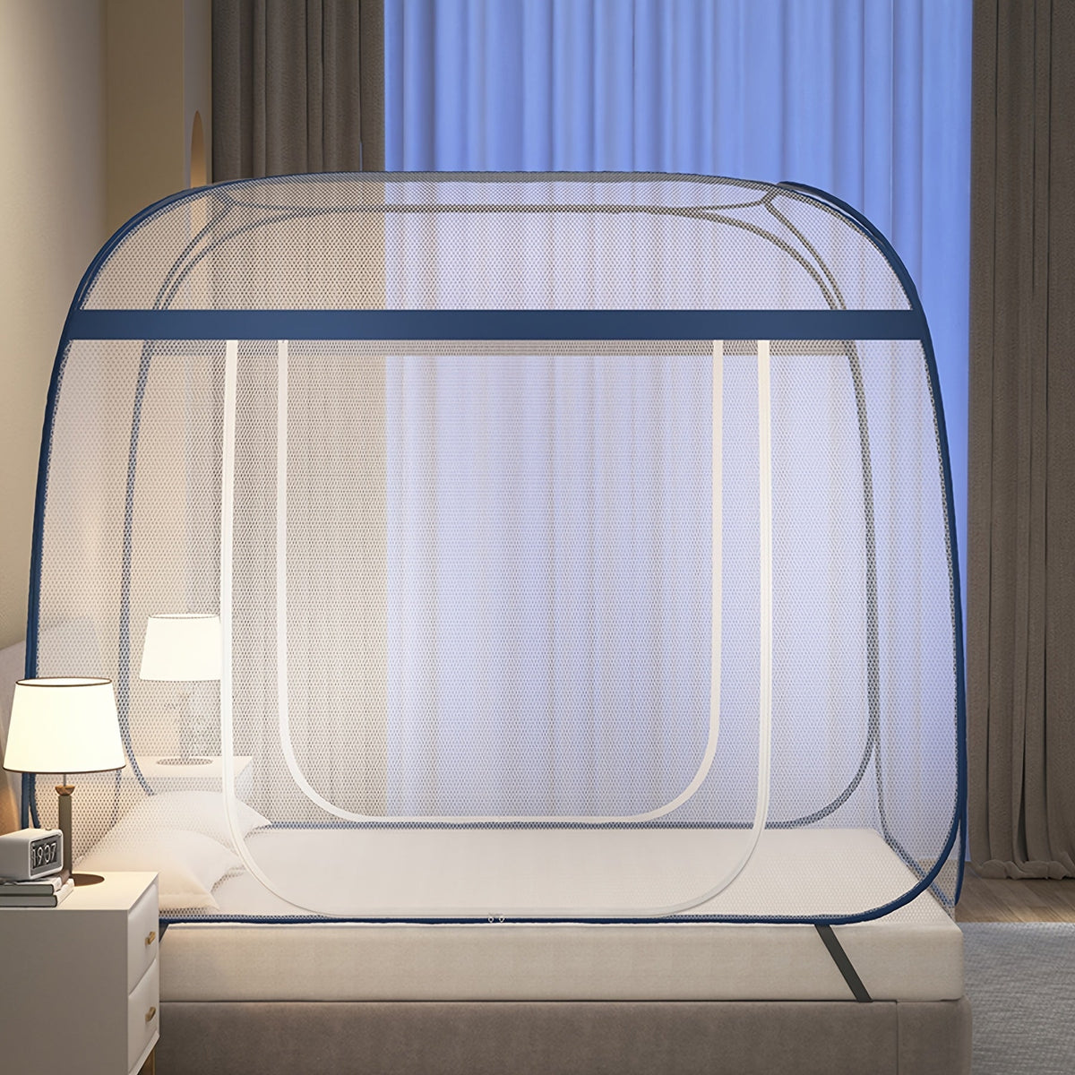 Mosquito Net Canopy Bed, Yurt Style 360° Full Coverage, Stainless Steel Frame, Easy Open Design for Bedroom — image 3