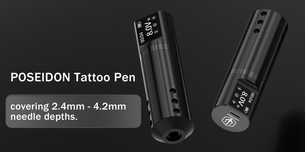 Wireless Tattoo Machine Kit Complete - POSEIDON V5 Rotary Pen with LCD Screen 1500mAh for Temporary Body Art, Festivals and C