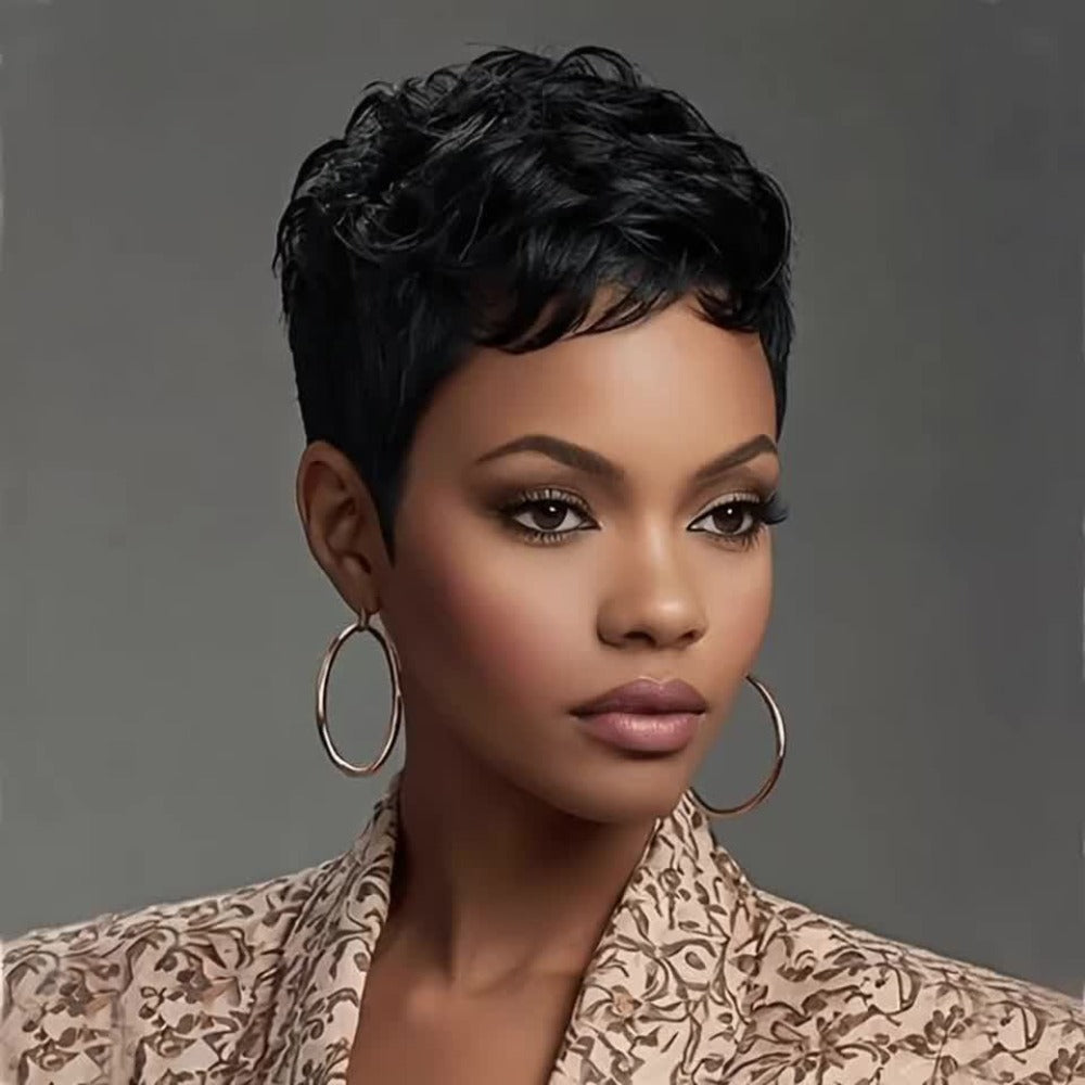 Synthetic Wig 4-Inch Wavy Pixie Cut with Bangs in Dark Brown, Deep Purple or Burgundy for Cosplay — image 8