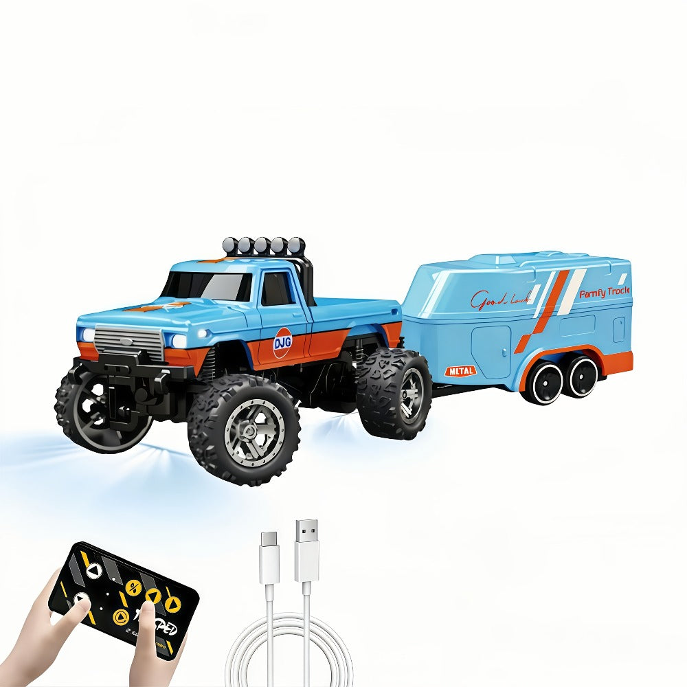 Mini RC Off-Road Truck with Trailer 1:64 Scale Die-Cast Remote Control Car with the Listed Color, Size or Set Options for Eve