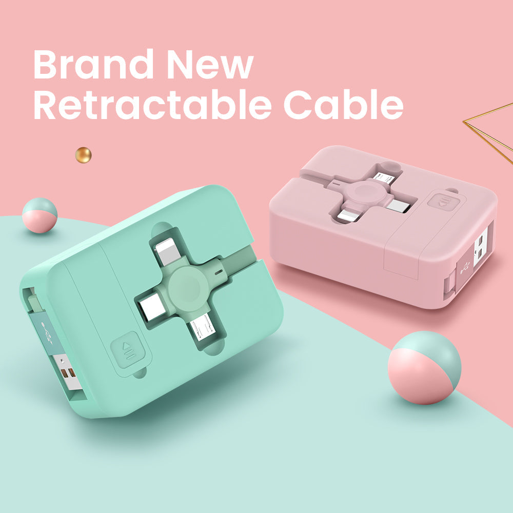 4-in-1 Retractable USB Cable with Phone Stand - Macaron Colours