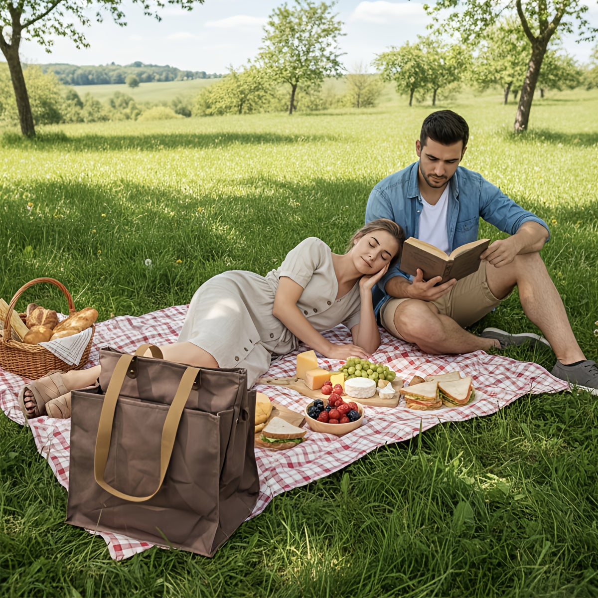 Large Divided Picnic Tote Bag with Separate Sections for Eggs, Bottles and Delicate Groceries, Available in Four Colors — ima