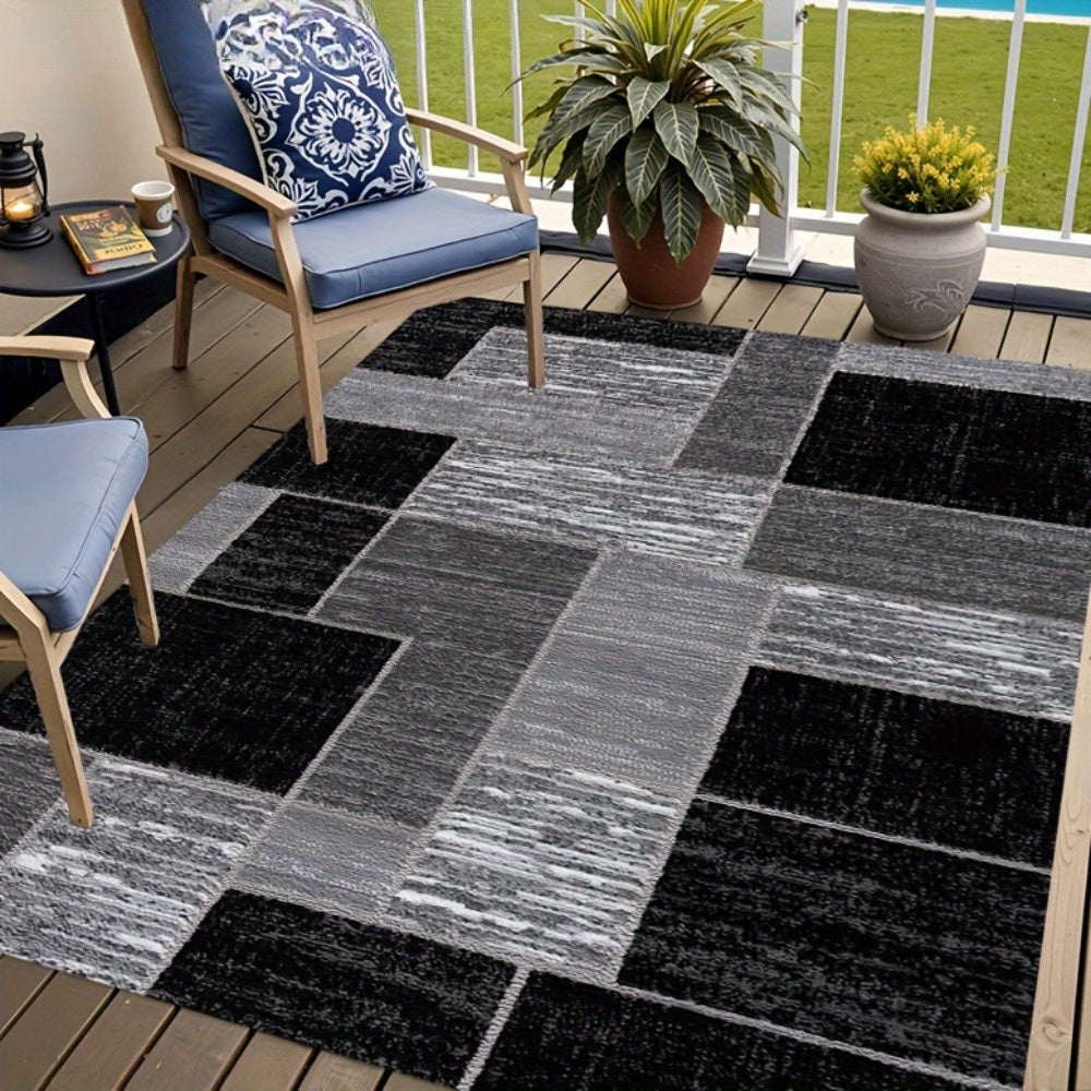 Outdoor Rug Geometric Washable | Black Gray Patio Balcony Pool Yard — image 2