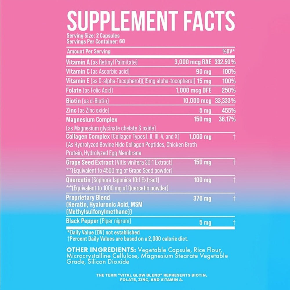 Collagen Capsules Types I II III V X with Biotin Keratin Hyaluronic Acid, Supports Skin Elasticity Hair Growth & Nail Strengt