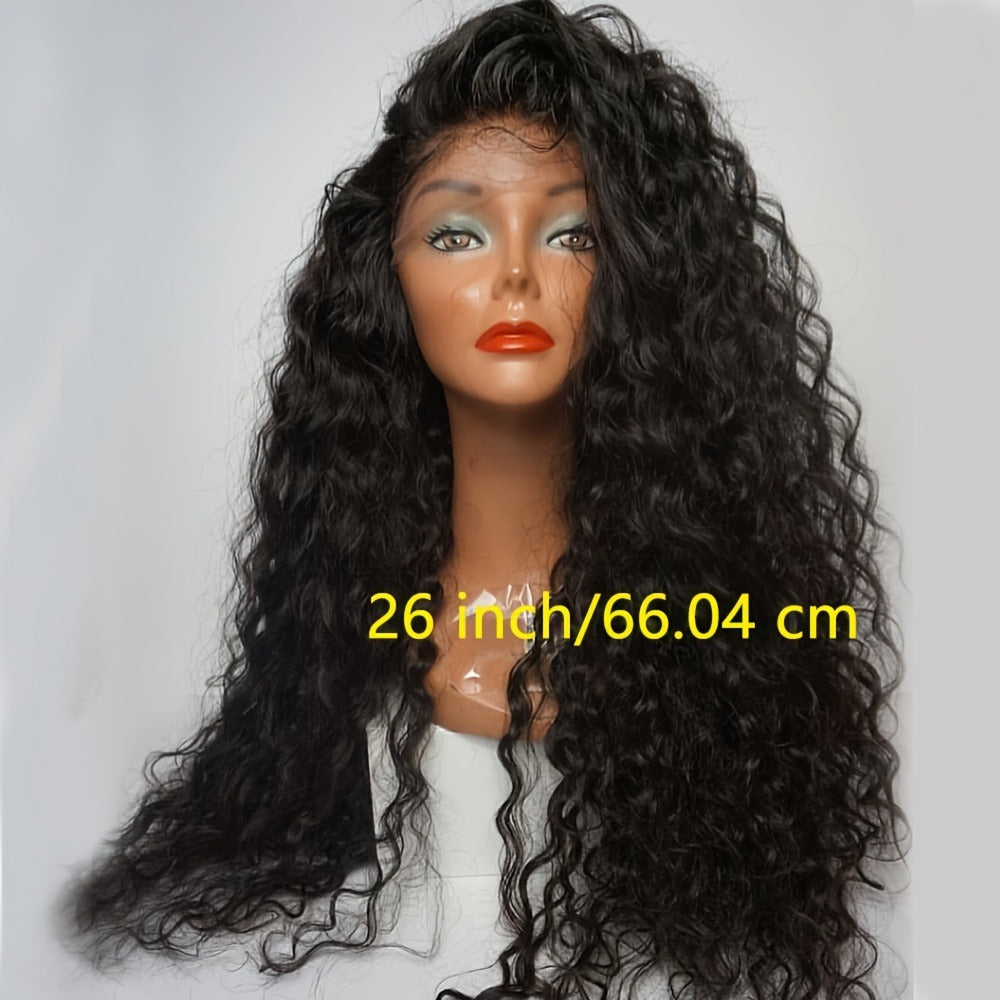 Loose Curly Lace Front Wig for Black Women – 26 Inch 13x4 Glueless Synthetic Hair, Natural Black, Heat Resistant, Hair Replac