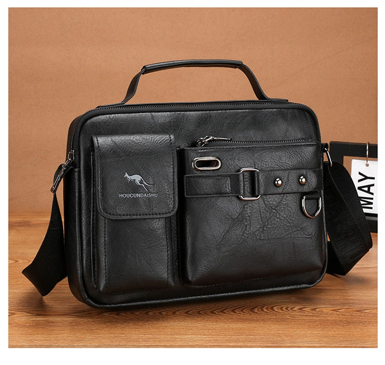 Men's Large Capacity PU Shoulder Bag Retro Business Style