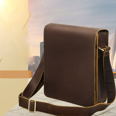 Vintage Cowhide Men's Crossbody Bag, Fashionable Genuine Leather Shoulder Bag