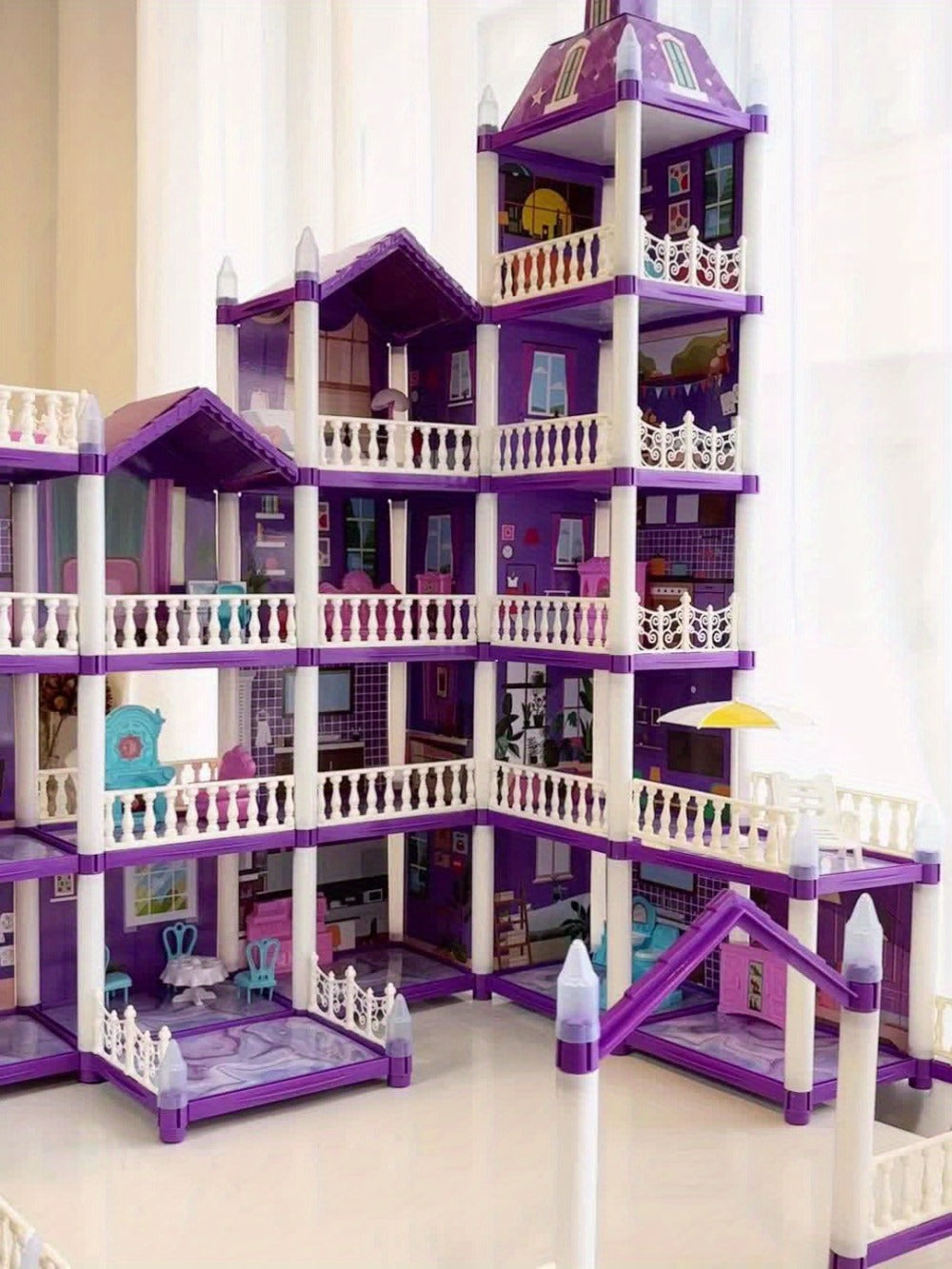 LED Dollhouse Playset for Girls, Purple Multi-Room Playhouse with Doll Figures, Puppies, Furniture & LED Lighting — image 14