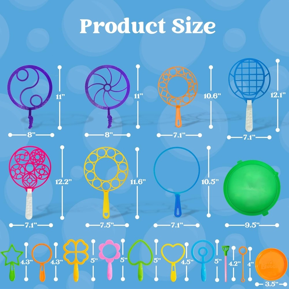 Giant Bubble Wands Set 18 Pieces, 3 Sizes with Tray & Concentrated Solution for Parties, Celebrations and Guest Favors — imag