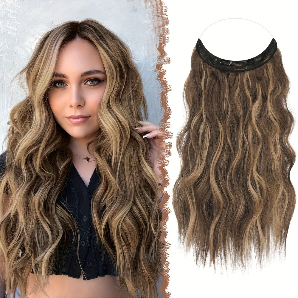 Hair Extensions Wavy 18-Inch Synthetic Halo Weft with Clear Wire, Two Clips and Ten Color Options — image 8