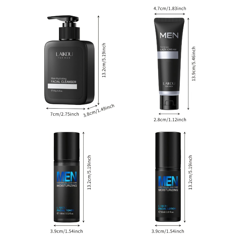 Skincare Set with LAIKOU Label, 4 Men’s Products with Cleanser Toner Lotion and Tone-Up Cream — image 4