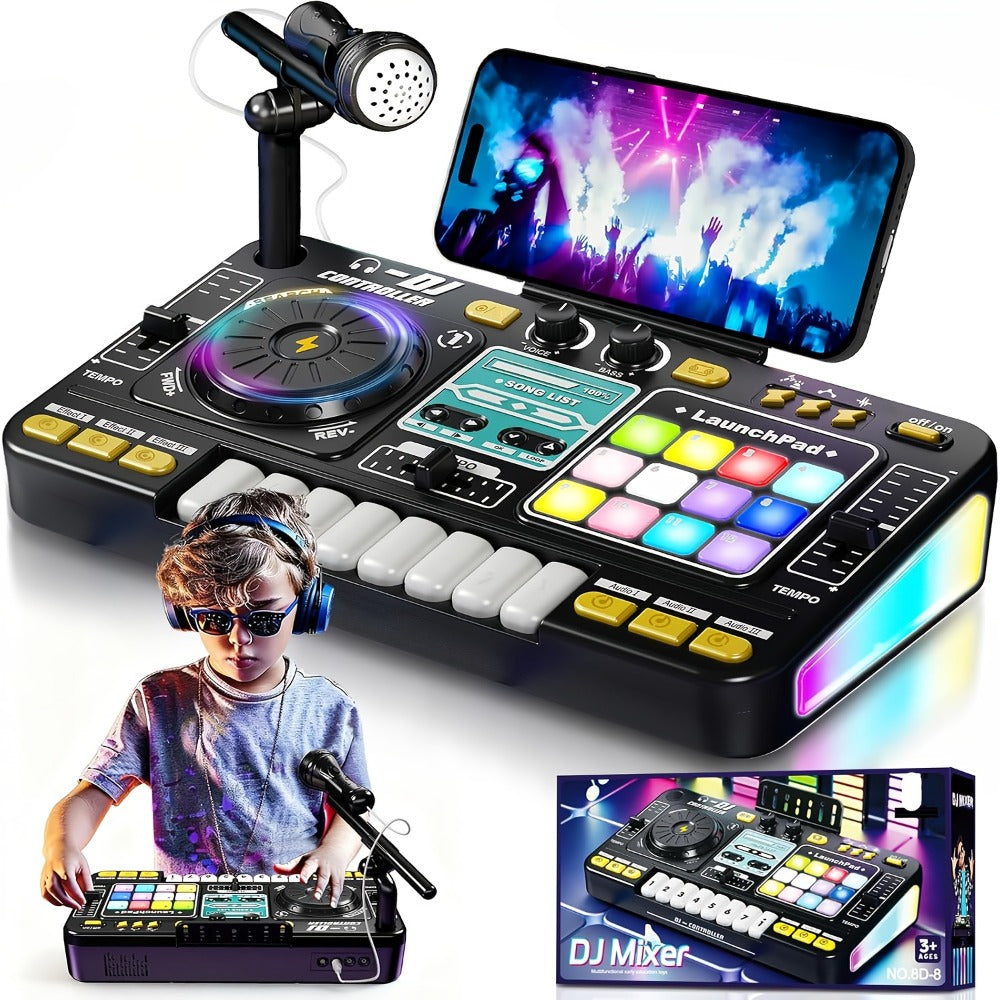 Kids DJ Mixer Toy Set with LED Lights, Microphone & Piano Keys, 100+ Sound Effects, Disco Mode, Rechargeable — image 4