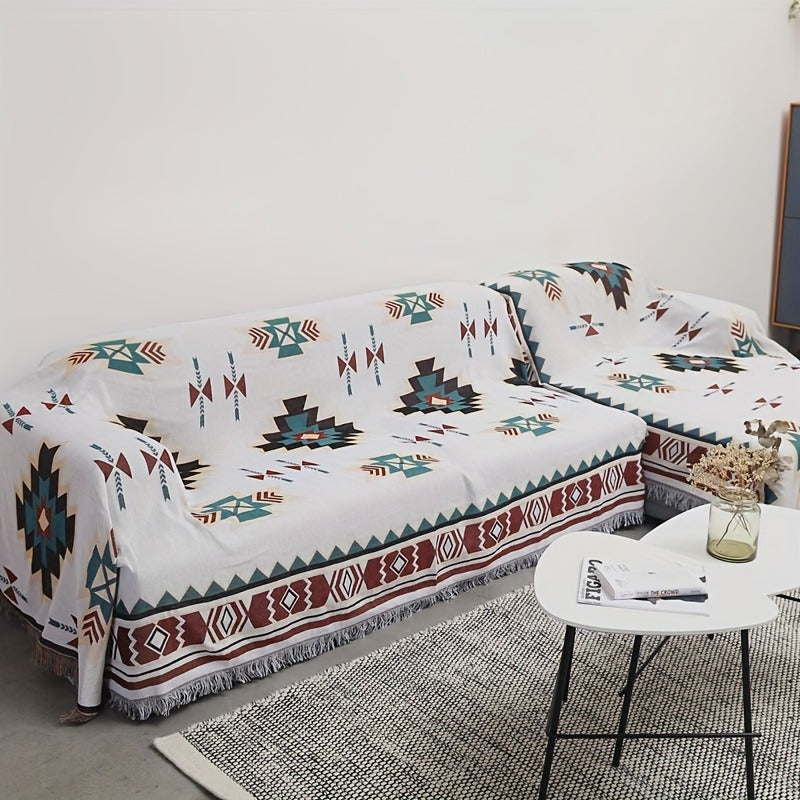 Woven Picnic Blanket with Cream Geometric Bohemian Pattern and 35.43 x 70.86 or 51.18 x 70.86-Inch Sizes — image 20