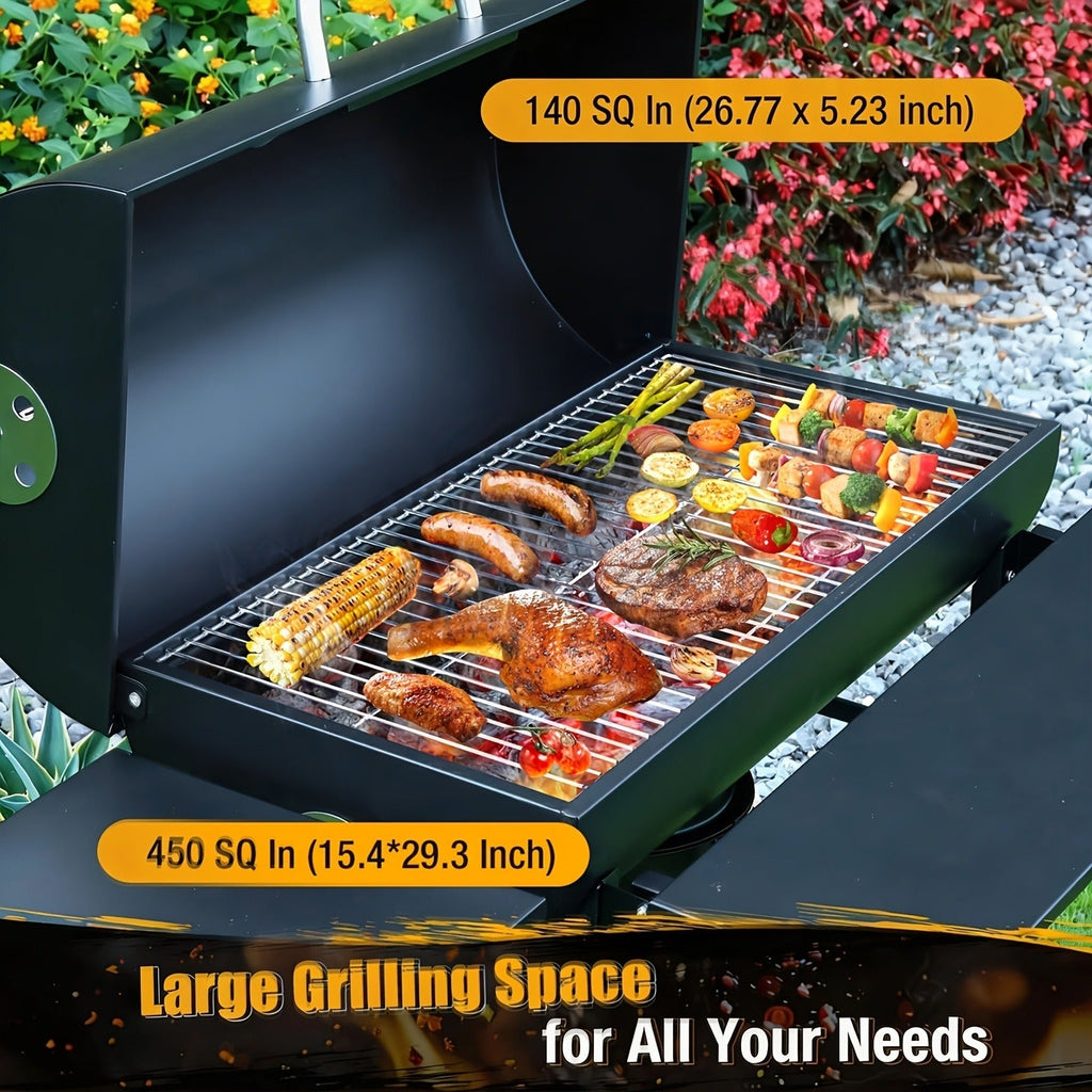 Barrel Charcoal Grill with Offset Smoker, Wheeled Cart, Side Firebox and Two Black Configuration Options — image 20
