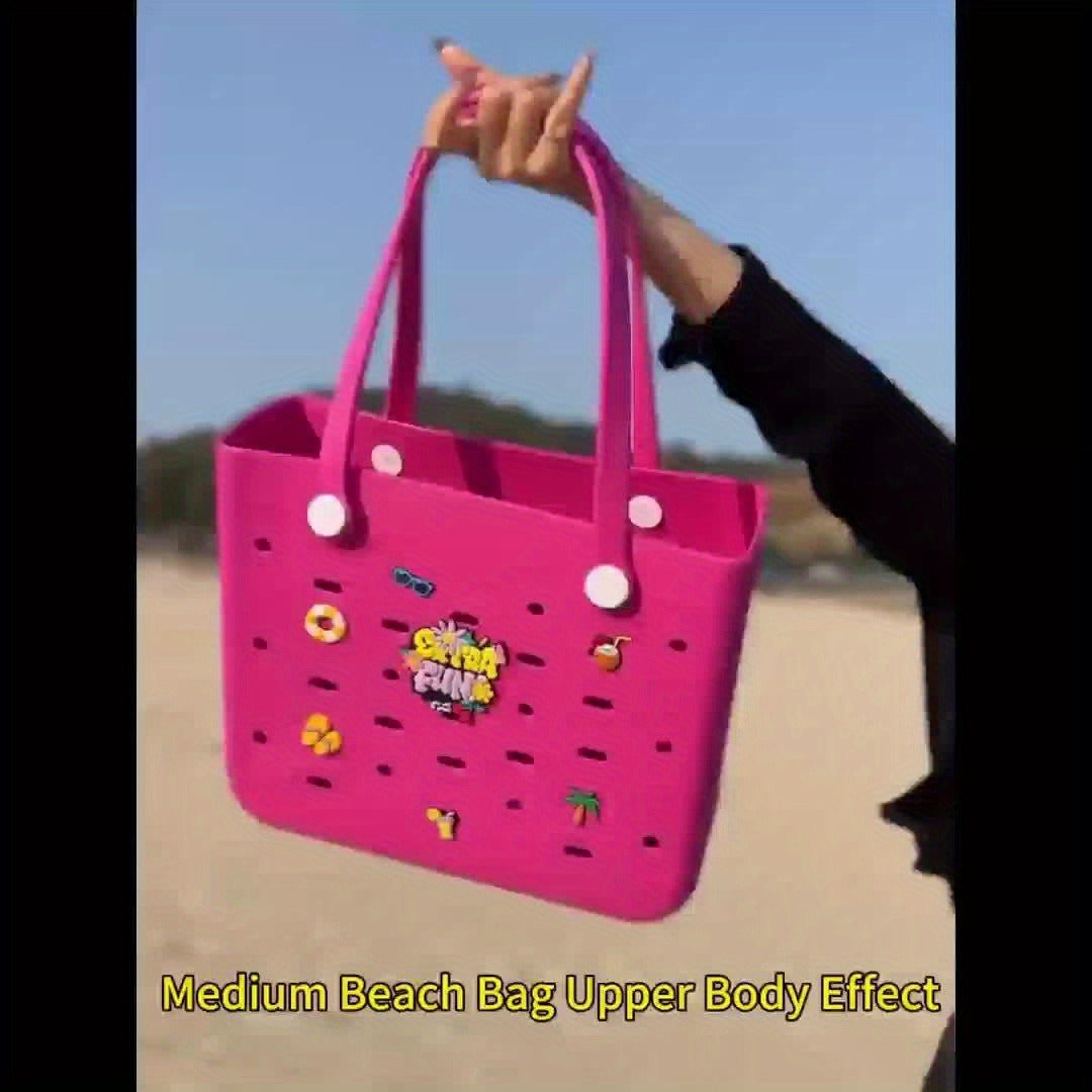 EVA Beach Bag for Women with Drainage Holes Waterproof Tote Bag Summer Outdoor Camping Shopping Travel Bag with Cute Decorati