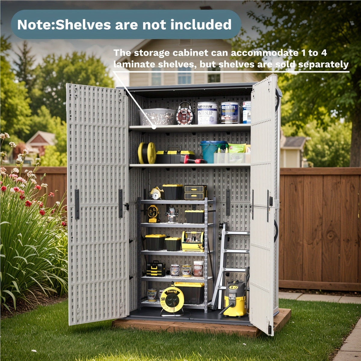 Resin Outdoor Storage Cabinet and Shelf Options in White or Beige with 4 x 2 Ft Shed Sizes — image 18