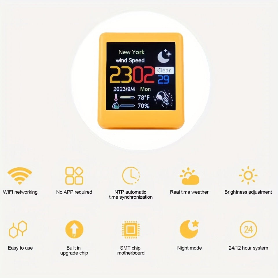 WiFi Weather Station Desktop Clock – Mini Smart Display Temperature Humidity Atmospheric Pressure Wind Speed GIF Animation — 