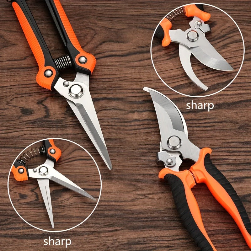 Pruning Shears 6-Piece Set, Stainless Steel Garden Scissors Anti-Slip Handle, Fruit Picking Lawn Bonsai Branch Cutting Tool G