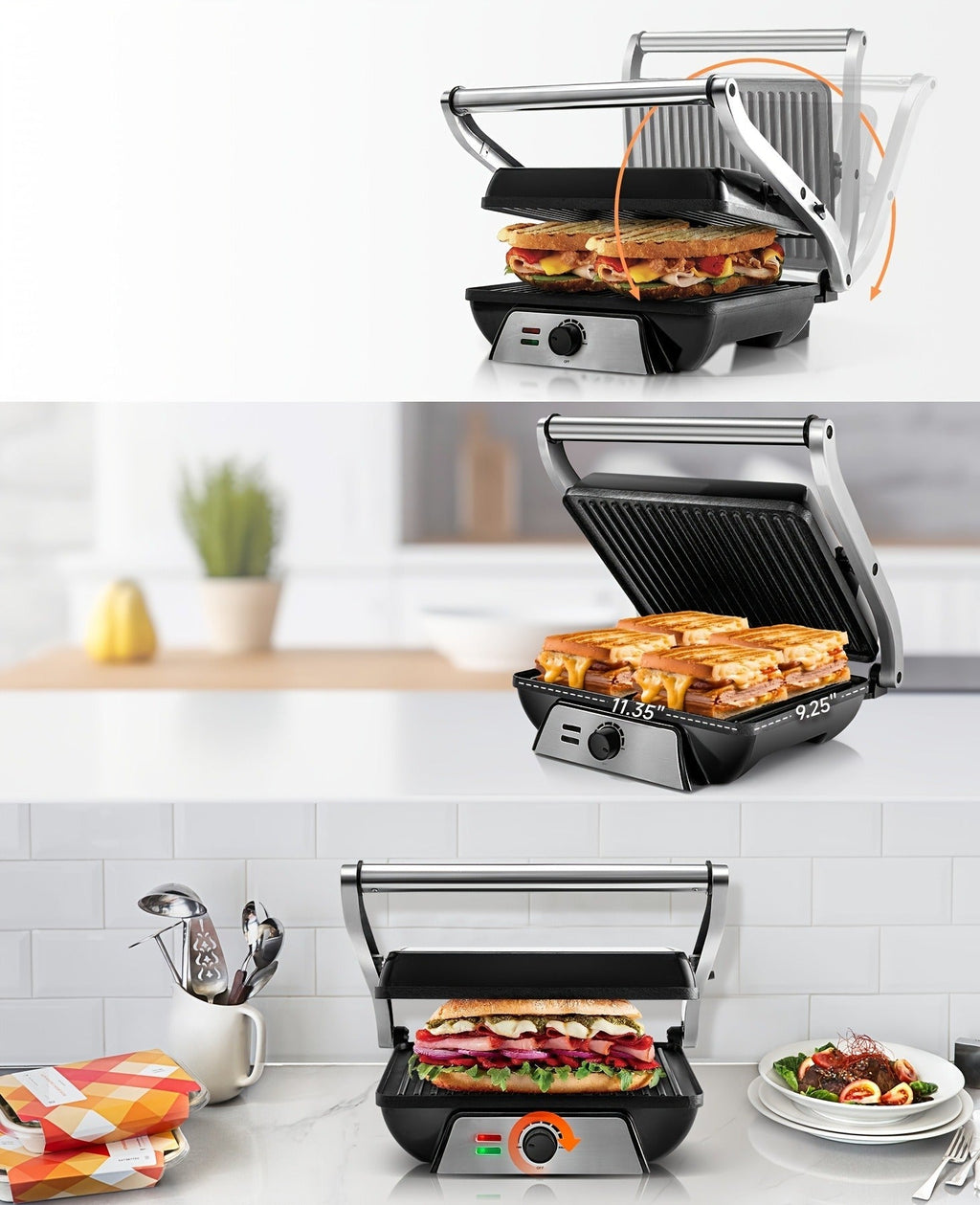 Sandwich Maker 3-in-1 Mini Indoor Grill & Panini Press, Non-Stick 180° Opening, Floating Hinge, 60-Min Timer — image 23