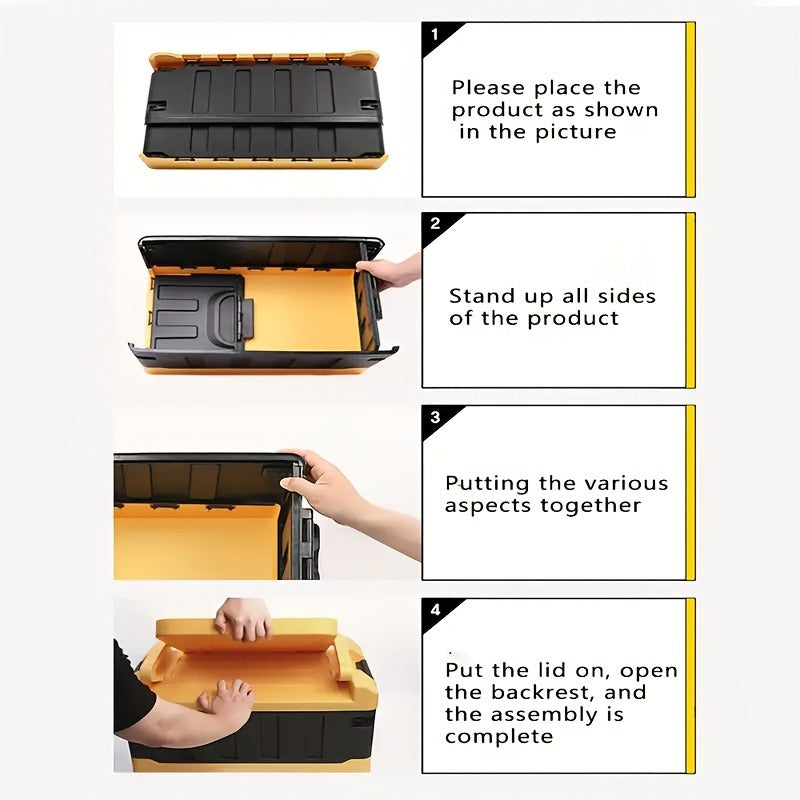 Folding Storage Box & Fishing Stool 2-in-1, Large Portable Organizer with Backrest for Car Trunk — image 20