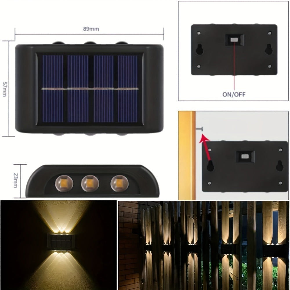 Solar Wall Light Outdoor 8 Pack 6 LED Deck Fence Garden Lamp Waterproof Auto Dusk to Dawn Courtyard Pathway Garage Yard Decor
