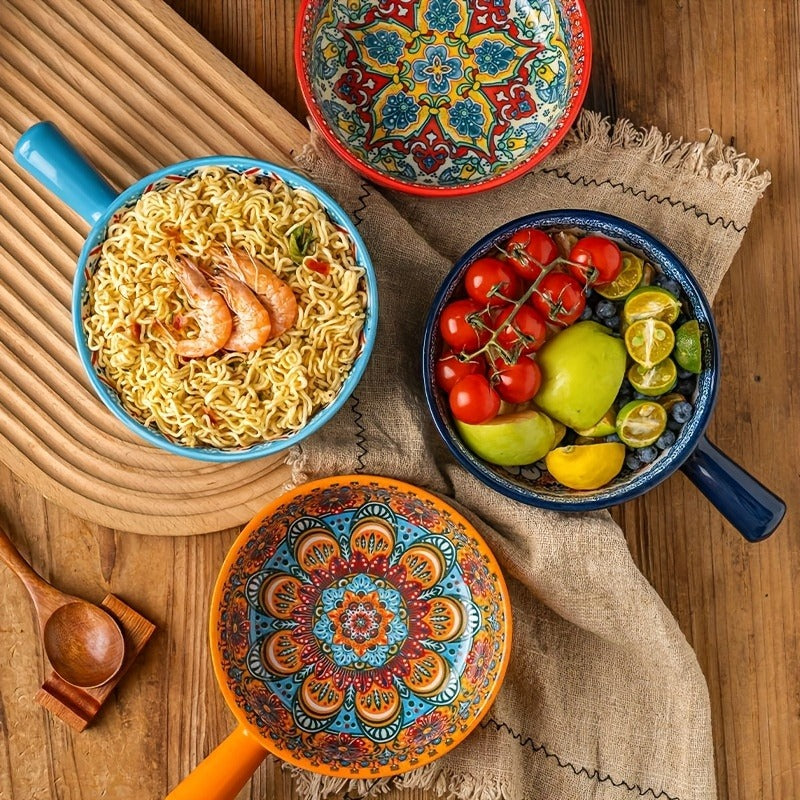 Ceramic Bowl Set with Lids 8-Piece Bohemian Soup Noodle Salad Bowls, for Home Cooking, Dining and Outdoor Meals — image 19