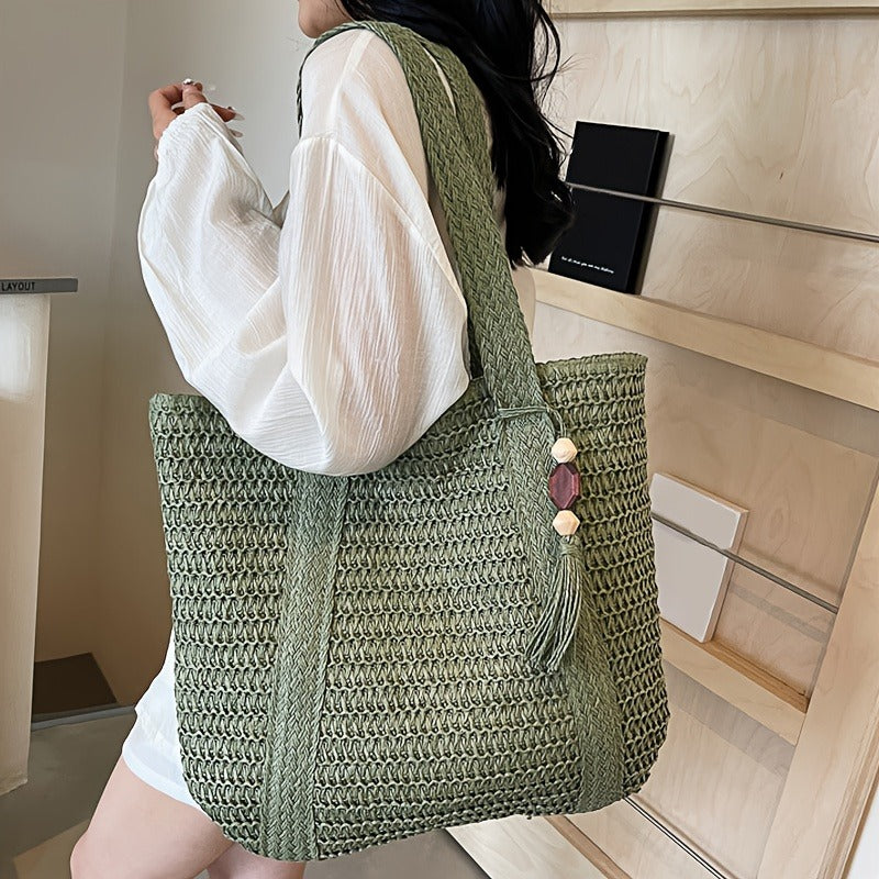Woven Tote Bag with Tassel and Large Beach Storage for Women — image 21