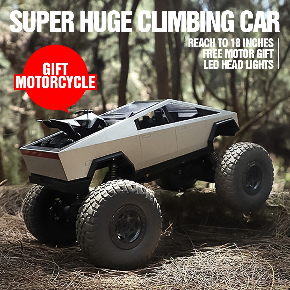 Giant 18 Inch RC Monster Truck with Free Bonus Mini RC Motorcycle, 4WD Powerful Climbing Shockproof Remote Control Pickup Tru
