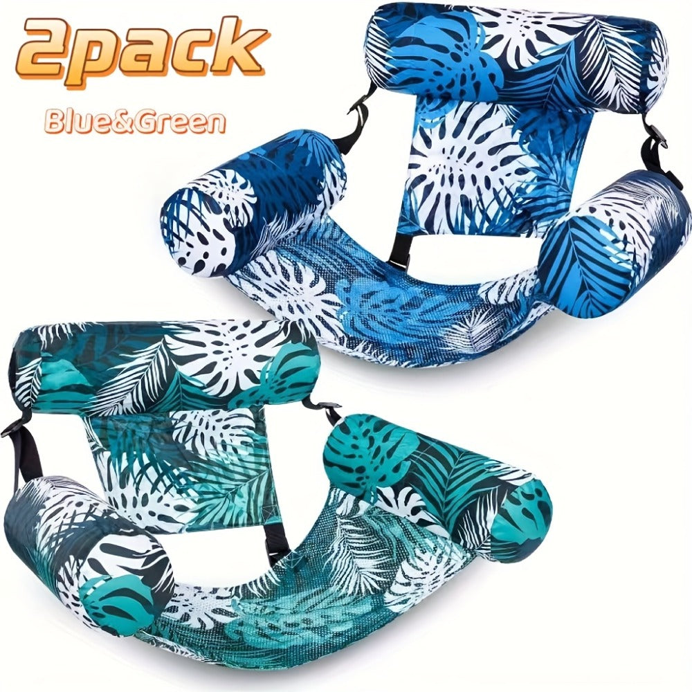 Leaf-Print Inflatable Pool Float Chair with Mesh Sling Seat in Blue, Blue-Green or Red-Cyan Checkout Options — image 4