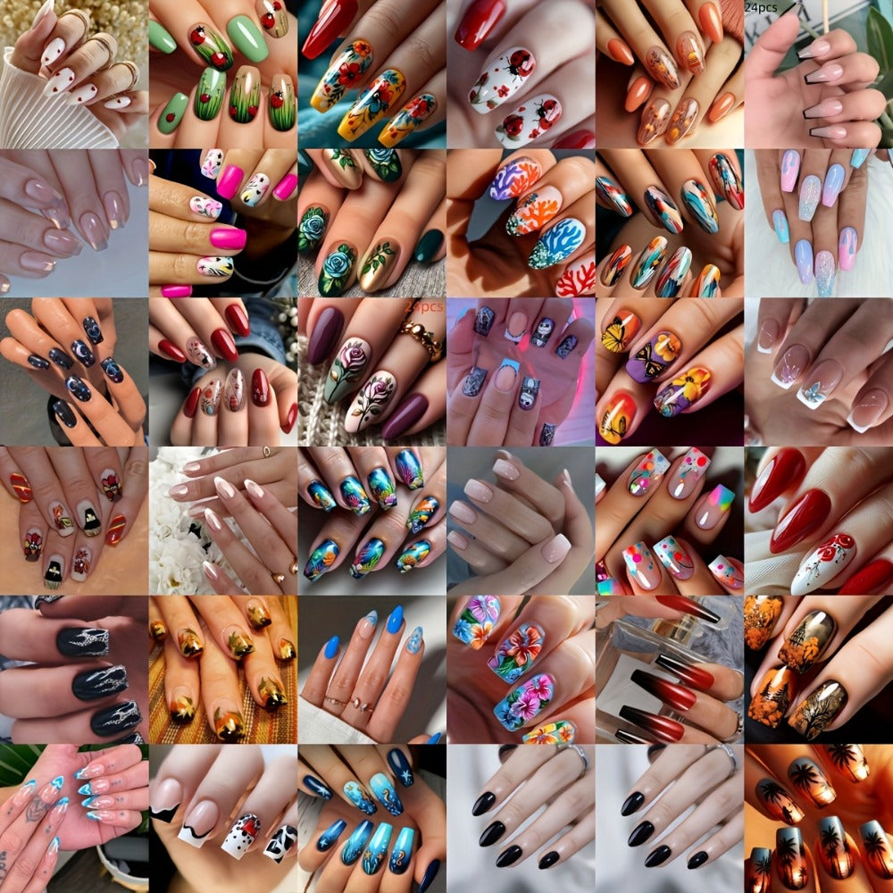 Press On Nails 216-Piece Nine-Set Random Mixed-Color Rhinestone Glossy Middle-Length Collection — image 7