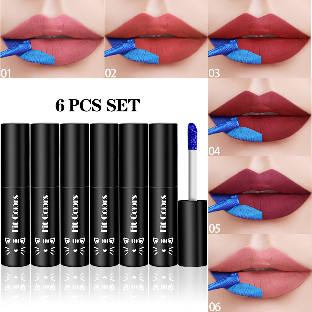 Matte Velvet Lip Stain Set 6 Colors Waterproof Smudge-Proof, Metallic Blue Cobalt Bold Shades Vegan Lip Gloss for All Skin To