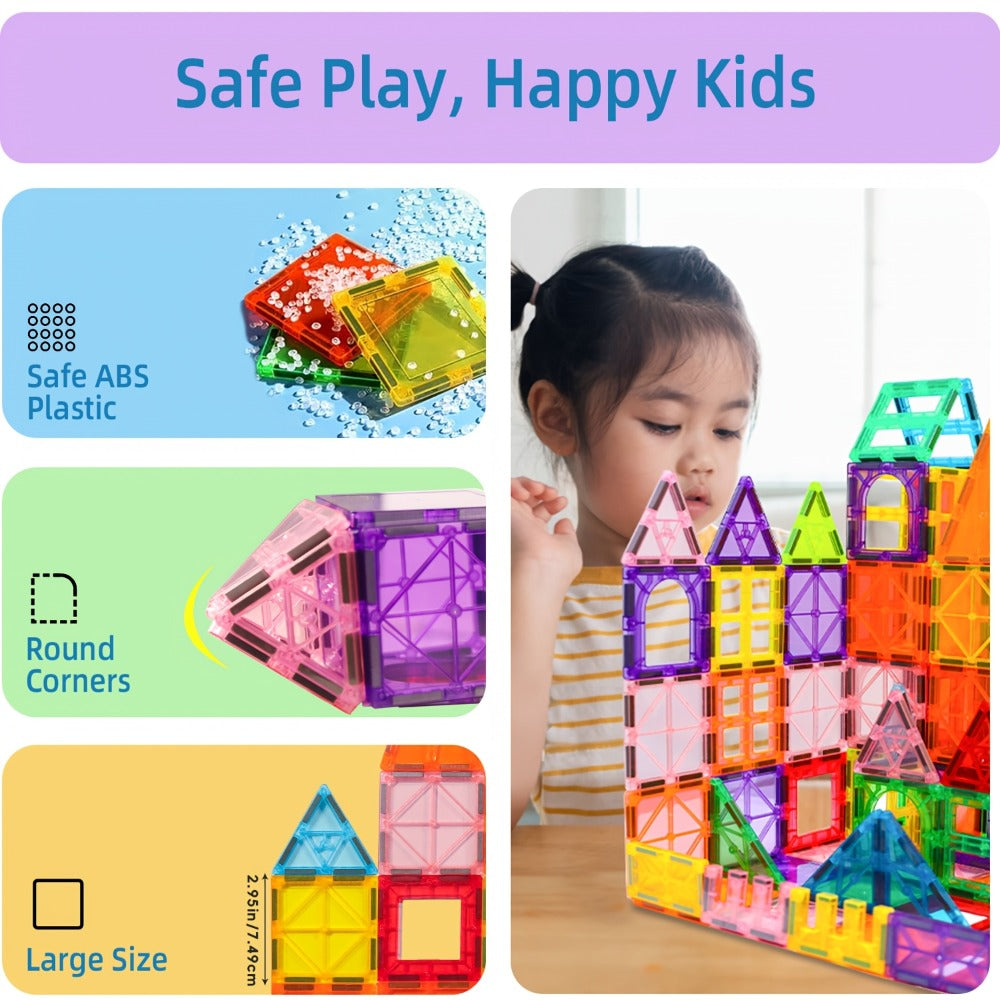 Magnetic Tiles Building Set for Kids 3 4 5 6 7 8 – 80 106 136 205pcs Clear 3D Magnet Building Blocks STEM Educational Toy Chi
