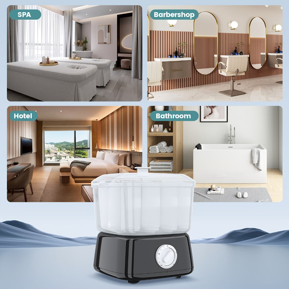 Compact Countertop Towel Steamer with Rotary Control, Black or White Base and Removable Clear Container — image 8