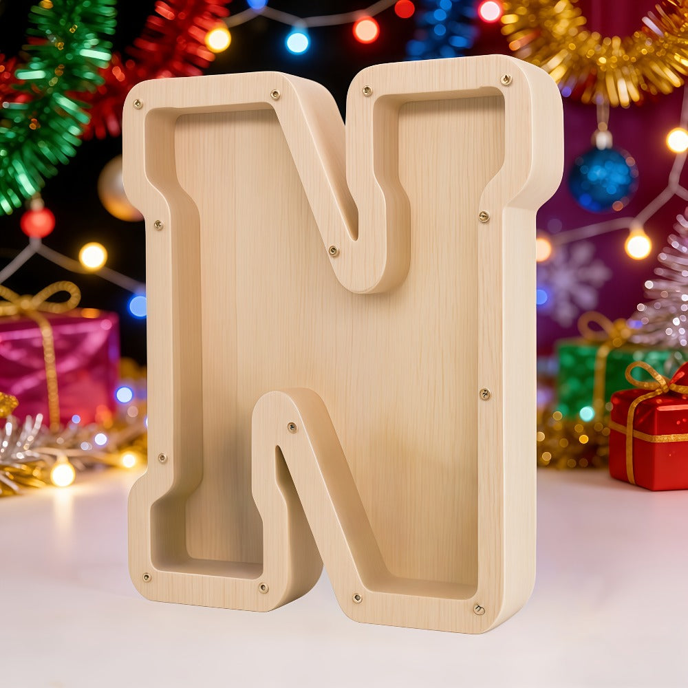 Alphabet Letter Piggy Bank A-Z Wooden Coin Bank Large Capacity Transparent – Personalized Savings Box for Kids | Back to Scho