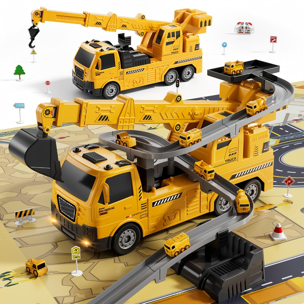 3-in-1 Crane Excavator & Racing Track Toy Set for Kids Ages 3+, Construction Vehicle Playset with Lights & Sounds — image 5