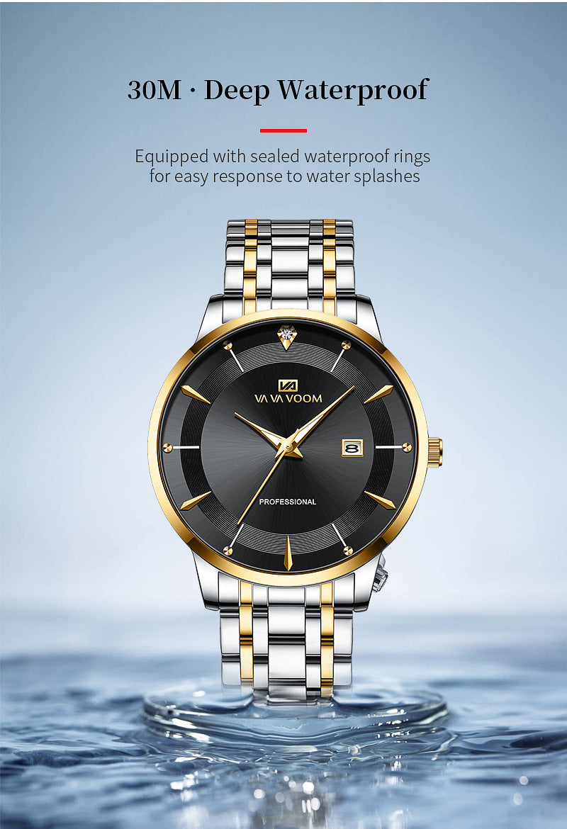 Men's Business Waterproof Stainless Steel Calendar Watch