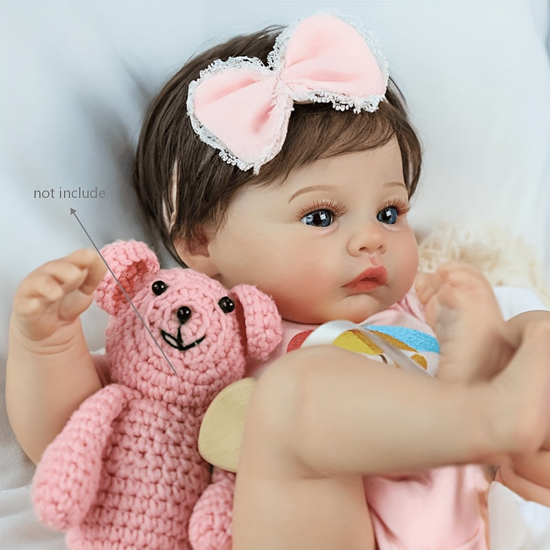 Reborn Doll, Soft-Body Sleeping Figure with Hand-Painted Details, Purple Bows and Floral Outfit — image 1