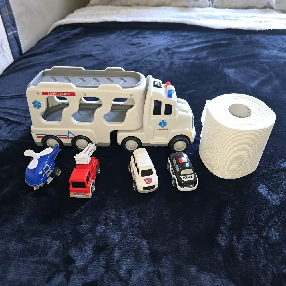 Ambulance Truck Toy Set for Boys, 5-in-1 Friction Power Carrier Truck with Lights & Sounds — image 8
