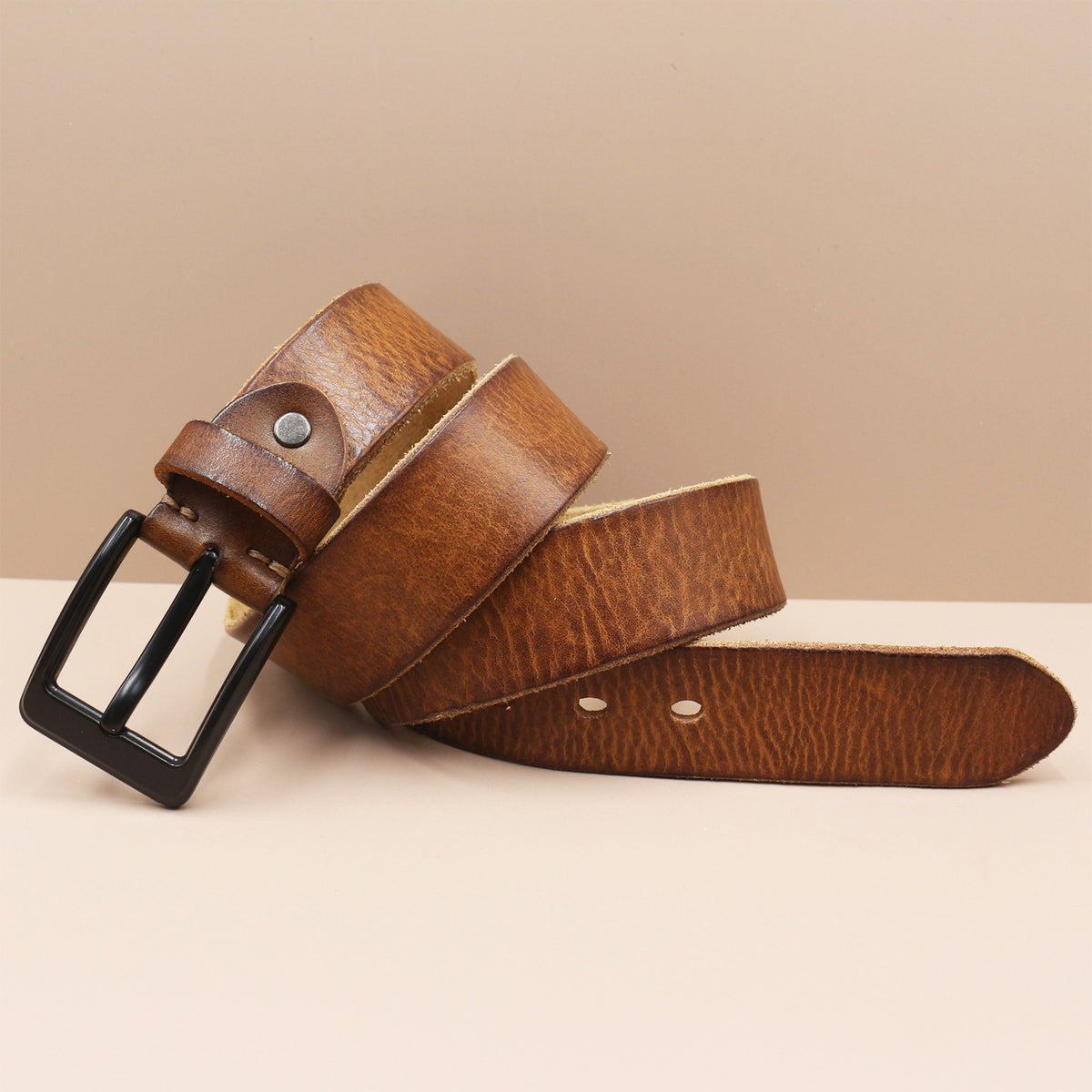 Korean Style Personality Top Layer Leather Pin Buckle Black Buttons Men's Leather Belt