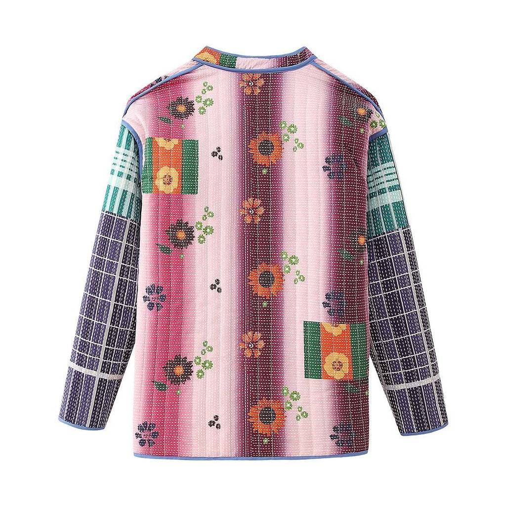 Mid-length Multicolor Printing Cotton Coat Jacket Women