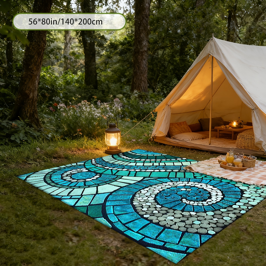 Outdoor Rug Non-Slip Decorative Foldable Portable Camping Mat Machine Washable for Patio Garden Pool Beach Picnic Living Area