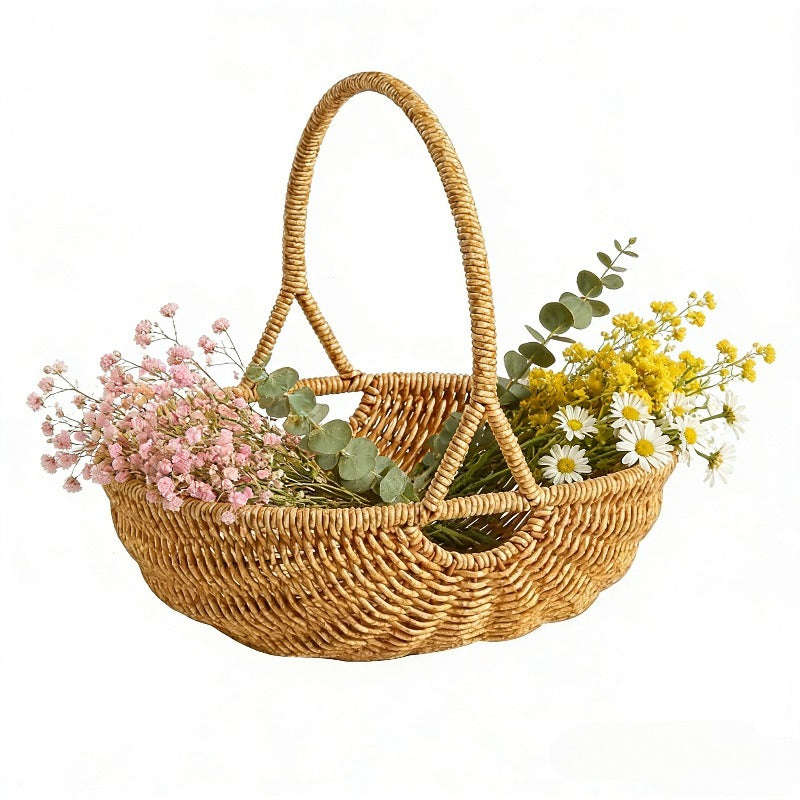Handwoven Rattan Storage Basket with Carry Handle in Light Brown Medium Drain-Basket Format — image 2