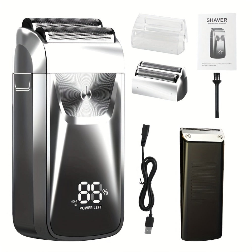 Bald Head Shaver & Beard Trimmer 2-in-1 Electric USB Rechargeable – Aluminum Foil Razor Professional Hair Clipper Grooming To