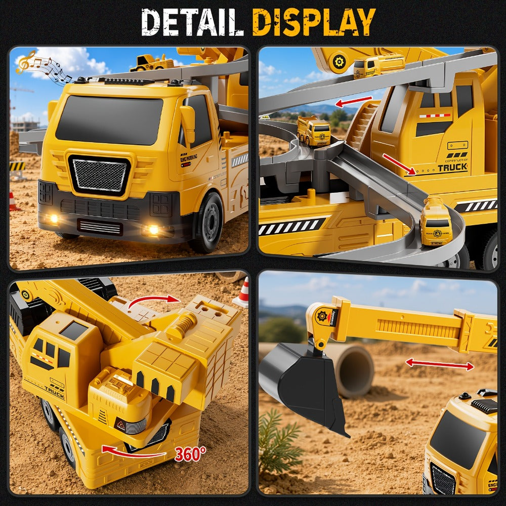 3-in-1 Crane Excavator & Racing Track Toy Set for Kids Ages 3+, Construction Vehicle Playset with Lights & Sounds — image 10