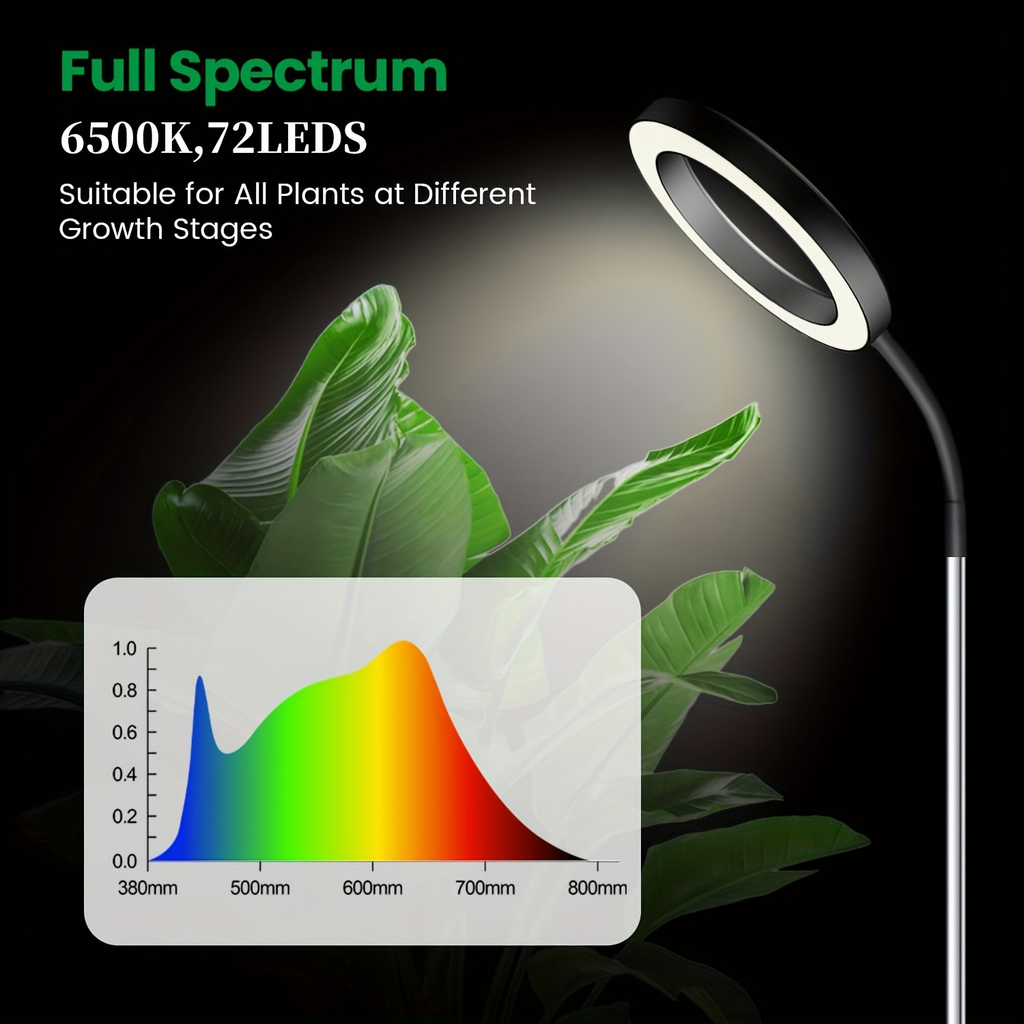 Telescopic Ring LED Plant Lamp with Flexible Gooseneck, 10-65in Pole and Black or White Options — image 12