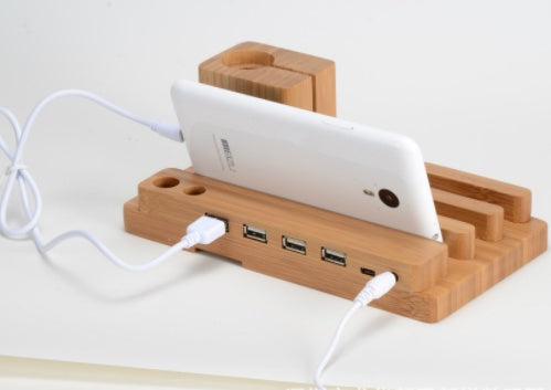 Bamboo Wood Phone & Apple Watch Charging Stand - Multi-Function Desktop Holder